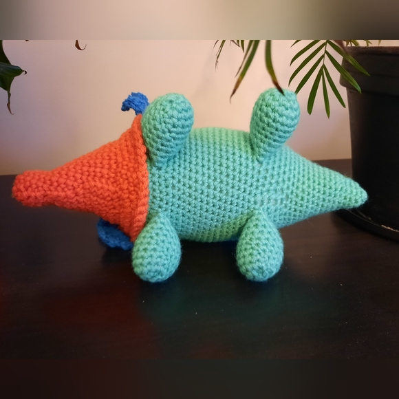 Handmade Crochet Triceratops Dinosaur Plush Toy Amigurumi - Picture 6 of 8